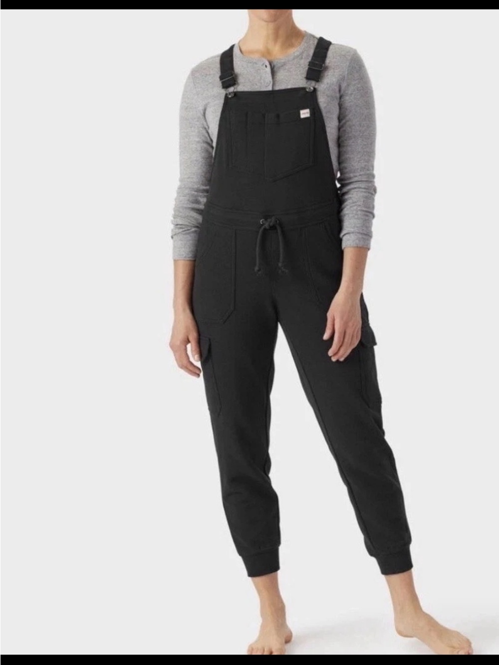 Duluth Trading Co. Womens Black Souped-Up Sweats Cargo Pockets Bib Overalls smal